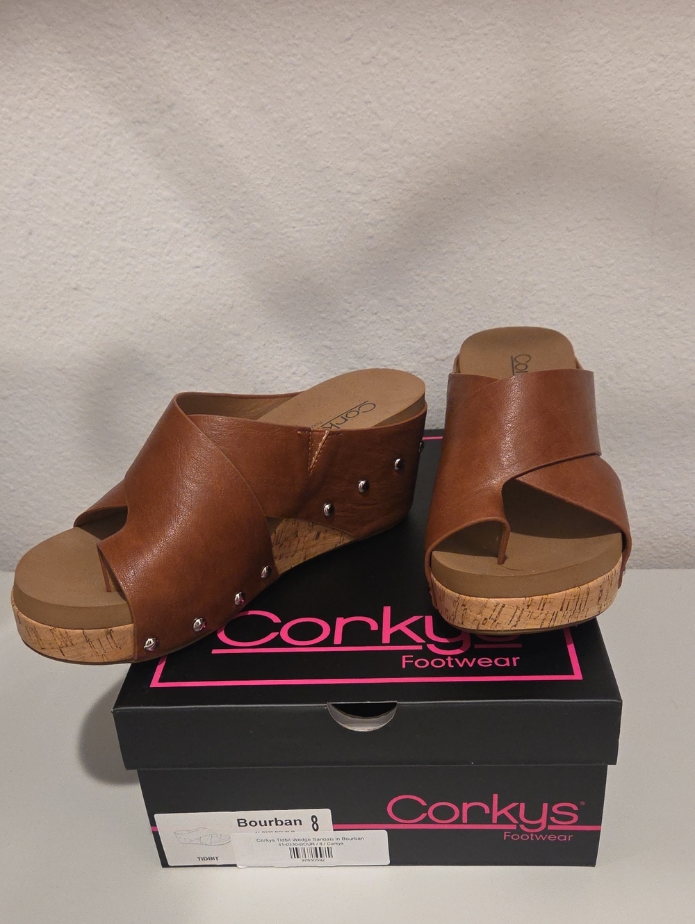 Corkys Women's Bourbon Brown Cork Wedge Slide Sandals